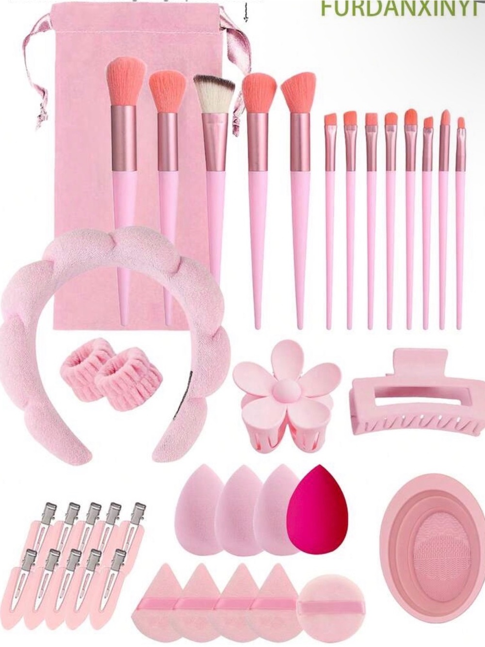 Hair Accessory & Makeup Brush Set (39 Pieces Pink)